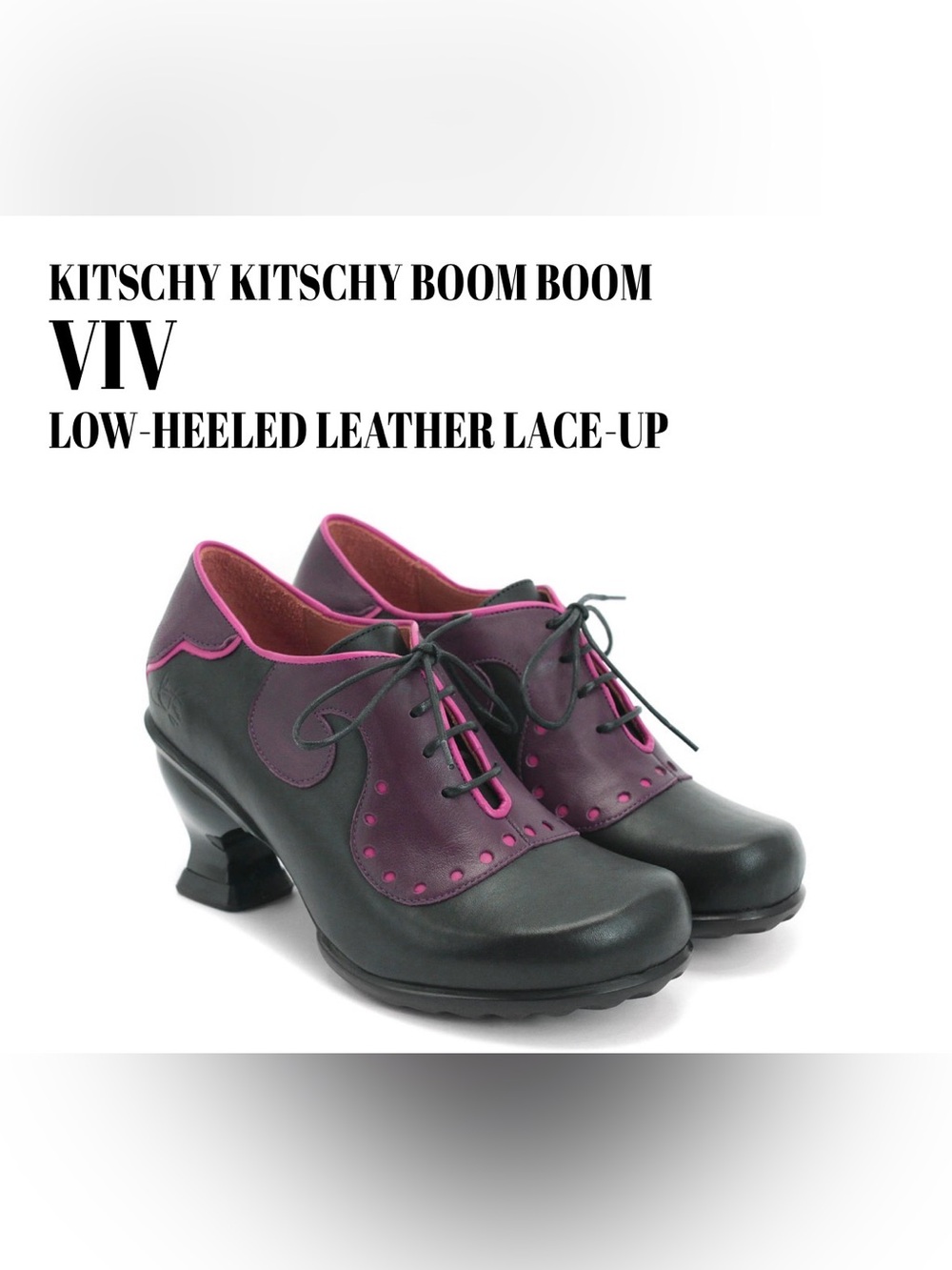 Fluevog EXCELLENT KKBB Viv purple/black leather lace-up low heel -7.5 (fits 7)